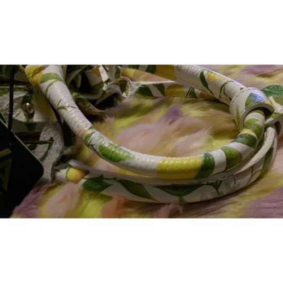 NEW Valentina Italia Lemon Print & Woven Panel Bucket Bag With Drawstring Closur - Picture 8 of 16